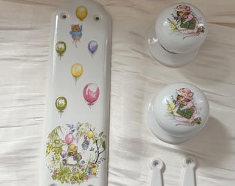 Plaque de porte et boutons décoratifs pour chambre d'enfant vintage, décoration de ballon pour souris Cottagecore, Angleterre