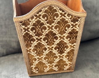 Vintage Mid Century Waste Paper Bin Magazine Holder Upholstered Fabric 1970s Retro Home Decor