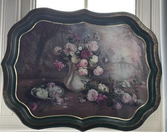 Large Vintage Sherwood Studio Floral Serving Tray – English Garden Flowers Cottagecore Decor