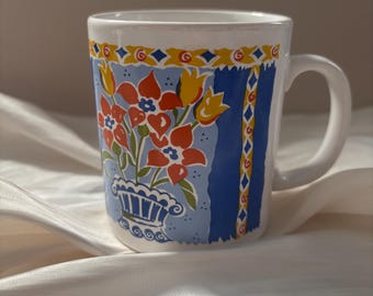 Vintage Staffordshire Mug – Retro Floral Folk Art Coffee Cup – Made England