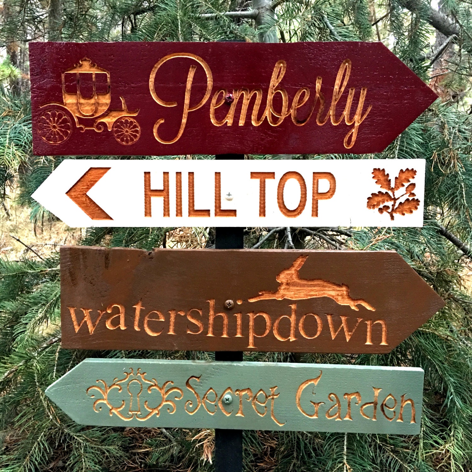 secret garden signs, classic literature story directional signs - pemberley watership, Design ideen