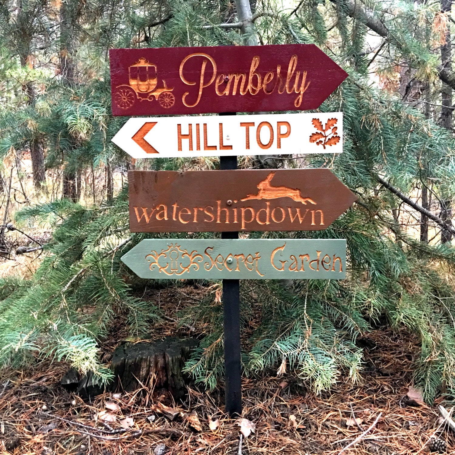 secret garden signs, classic literature story directional signs - pemberley watership, Design ideen