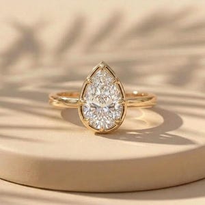1ct Pear Shape Moissanite Ring, Antique Button Back Ring, Modern Engagement Ring, Gold Bridal Ring, Anniversary Gift for Her