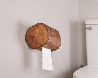Portarrollos de papel higiénico rústico, caja de pañuelos de madera natural, decoración de baño rústica, accesorio de baño de cabaña, regalo único para inauguración de la casa.