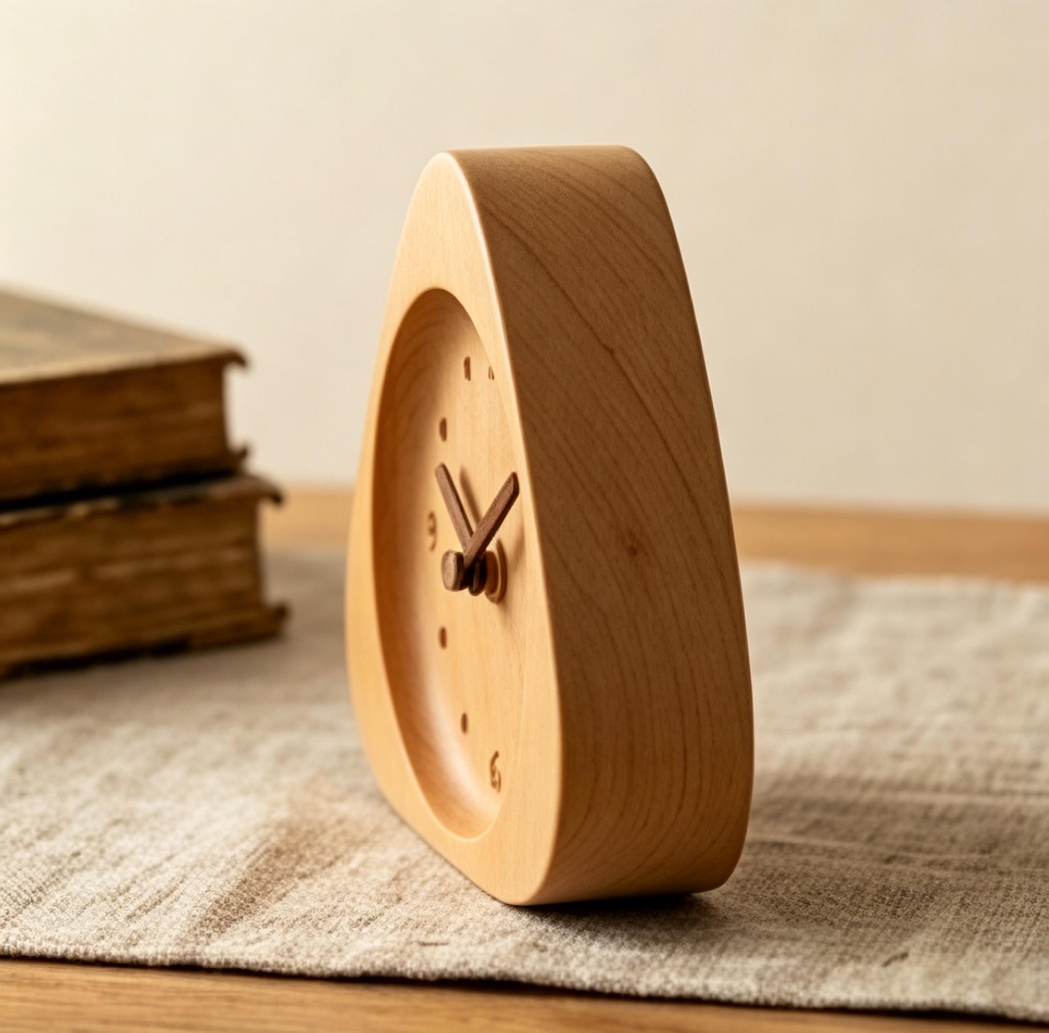 Triangular Table Clock Handmade Wooden Triangle Desk Clock, Minimalist Beech Wood Table Clock ...