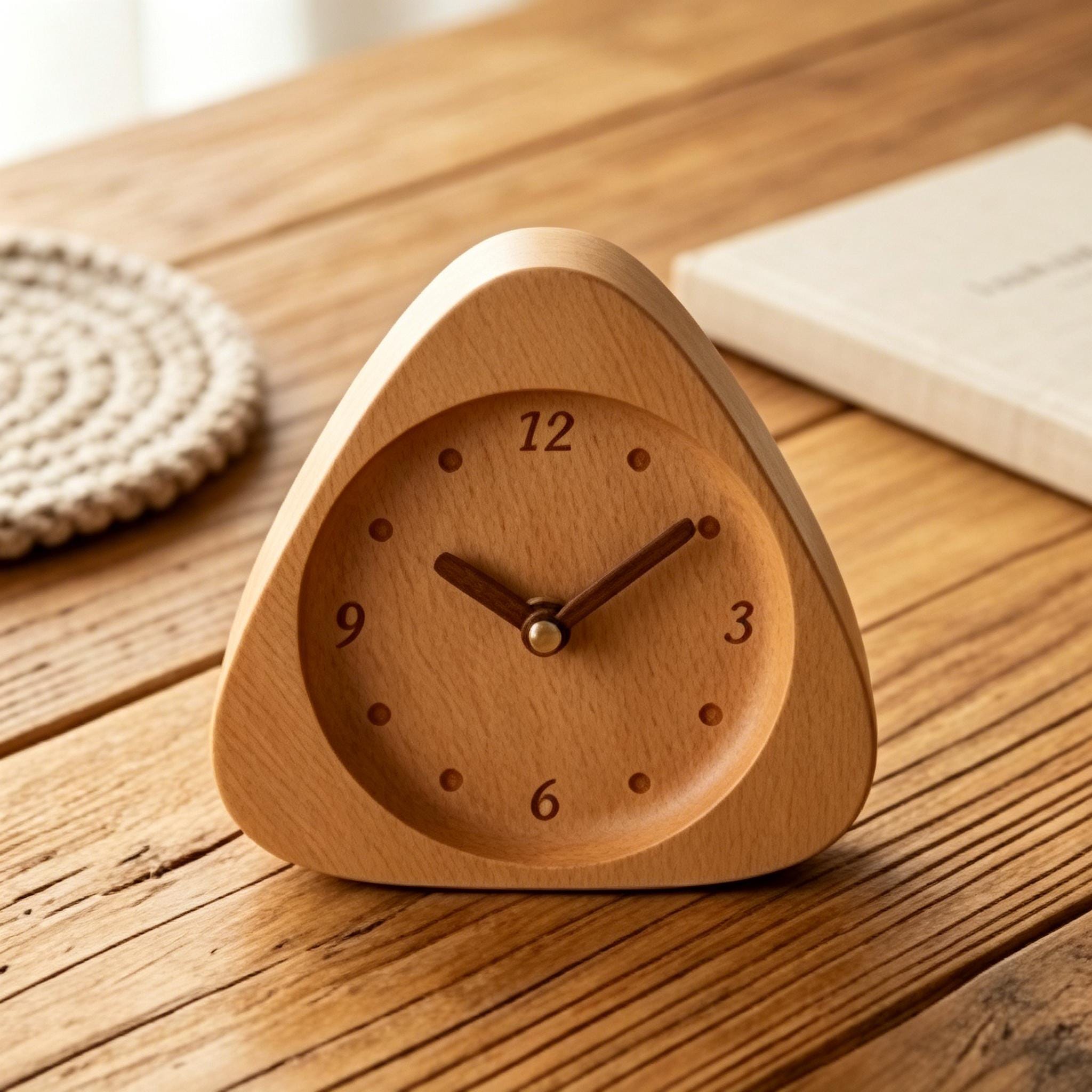 Triangular Table Clock Handmade Wooden Triangle Desk Clock, Minimalist Beech Wood Table Clock ...