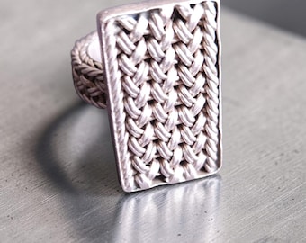 Vintage Balinese Sterling Silver Handwoven Statement Ring – Wide Band Artisan Design