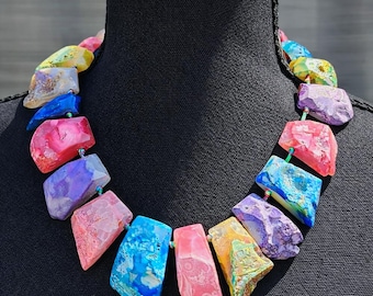 Lucas Lameth Statement Necklace: Hand-Knotted Dyed Agate, Sterling Silver Clasp