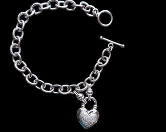 Sterling Silver Diamond Heart Toggle Bracelet (1/4 CTTW) – Vintage 925 UD Link Jewelry
