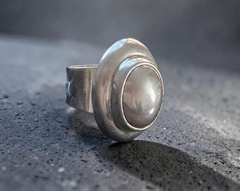 Vintage Taxco Style Sterling Silver Dome Ring, Modernist Statement Band Size 6.5