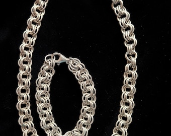 Milor Italy Sterling Silver Triple Rolo Link Necklace Bracelet Set – 89g Made in Italy