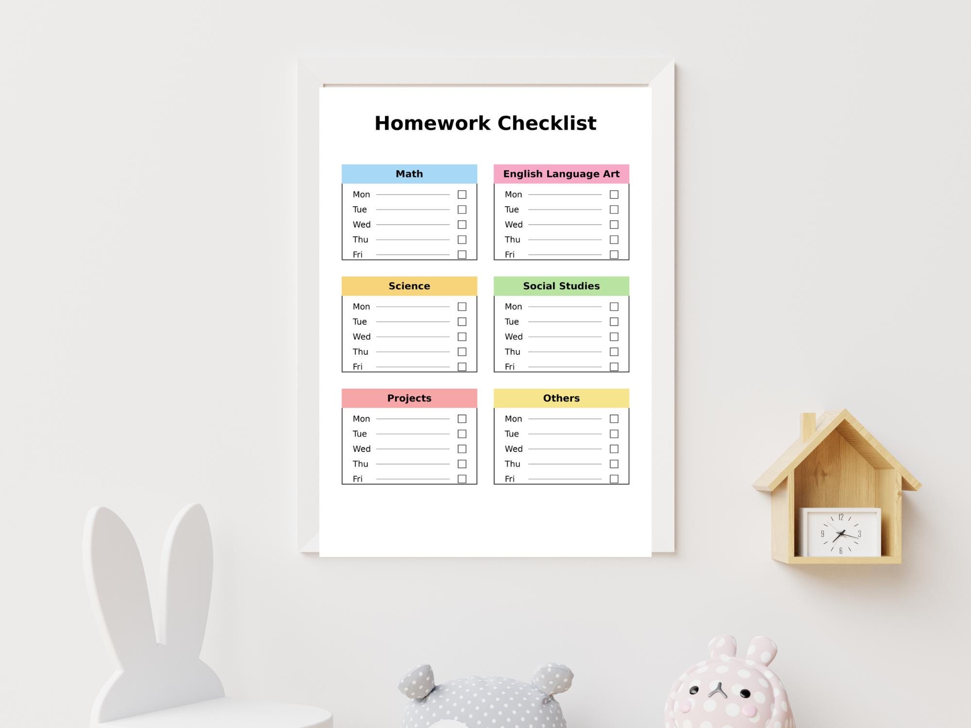 Homework Checklist Printable: Weekly School Assignment Tracker, Kids ...