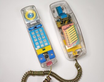 Vintage 90's See Through Phone 1990's Clear Transparent Plastic Telephone Retro Neon Se Through Phone 80's 90's Home Decor Vintage Phone