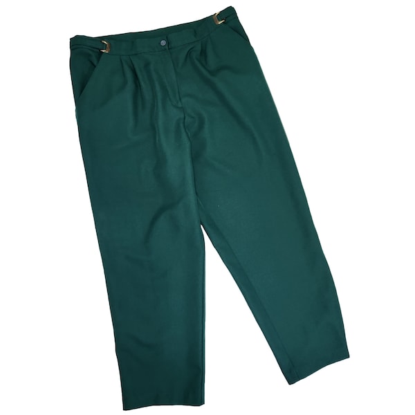 Vintage 90's Blair Hunter Green Trousers 1990's Workwear Vintage Horse Bit Trousers Blair Polyester Pants Funky Unique Plus Size Women's 16