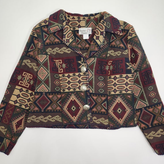 Vintage 90's Cactus Flower Western Tapestry Jacke… - image 1