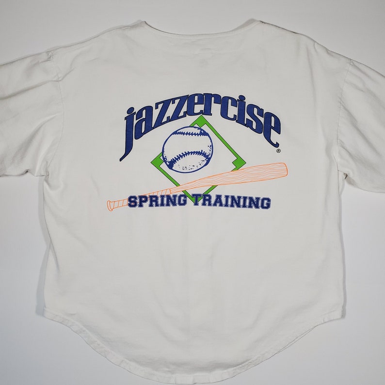 Vintage 90/'s Jazzercise Spring Training Baseball Style Button Up Shirt 1990/'s Softball Team Retro Icons Bat Dance Arobics Unisex XL