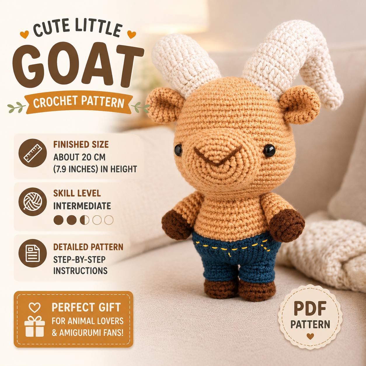Cute Little Goat Crochet Pattern PDF | Amigurumi Goat Pattern