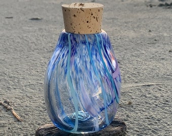 Hand Blown Art Glass Jar - Ocean Silly String Tallboy jar with cork