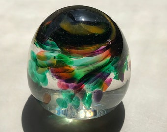 Little Spring Tie Dye Spiral - handmade art glass paperweight