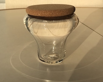 Hand Blown Art Glass Jar - Clear Smoke widemouth jar with cork