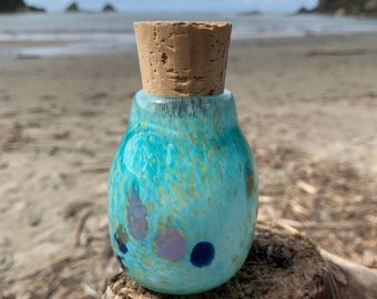 Hand Blown Art Glass Jar - Aqua Iris Unicorn Sparklepony jar with cork