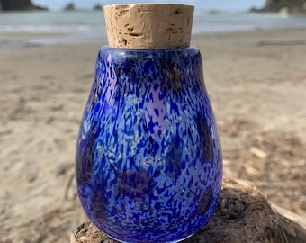Hand Blown Art Glass Jar - Cobalt Sparklepony jar with cork