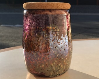 Hand Blown Art Glass Jar - Jumbo Amethyst Iris Nebula jar with cork