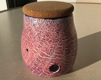 Hand Blown Art Glass Jar - Amethyst Fuchsia Dino Egg Playa XL jar with cork