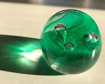 Emerald Aqua Tri-Bubble - handmade art glass paperweight