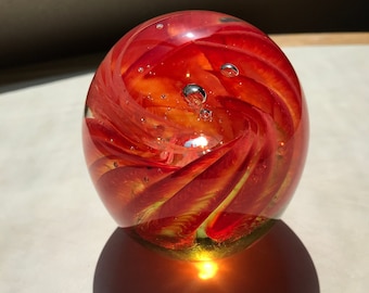Red Rose Vortex Bloom - handmade art glass paperweight