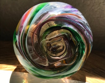 Hand Blown Art Glass Jar - Spring Spiral Tie Dye Traveler KC jar with cork