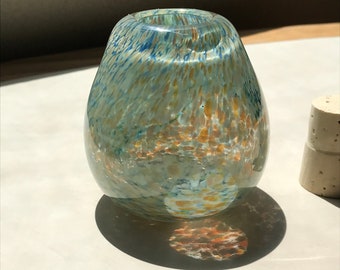 Hand Blown Art Glass Jar - Aqua Iris Nebula Inkwell jar with cork