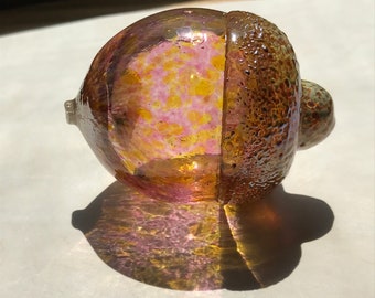 Amber Ruby Iris Acorn Totem - hand blown art glass sculpture