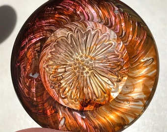 Lucky Sunflower Wish Coin - handgefertigte Sammler-Kunst Glasskulptur