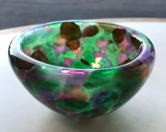 Hand Blown Art Glass Bowl - Winter Tie Dye Dubble Bowl