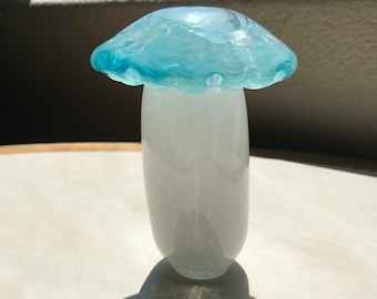 Aqua Glacier Deluxe Mushroom - hand blown art glass sculpture