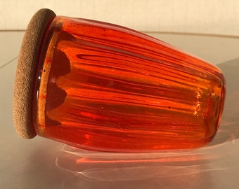 Hand Blown Art Glass Jar - Orange Crush Widemouth optic jar with cork