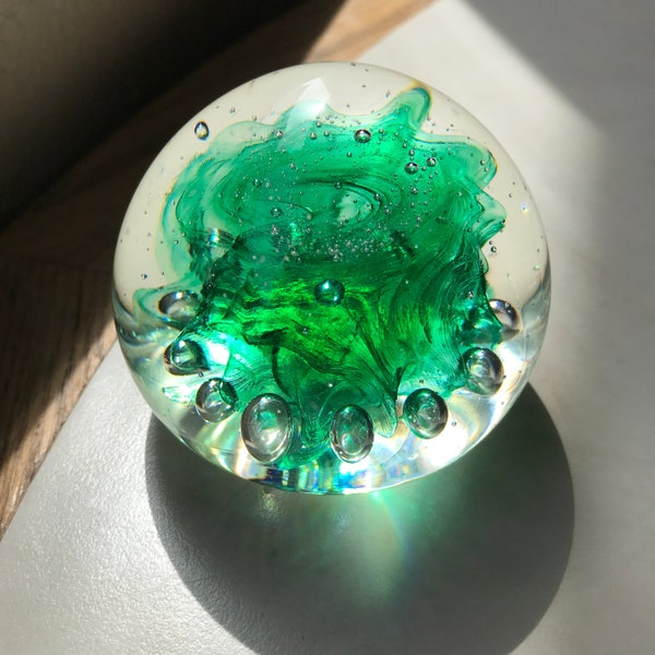 Emerald Bubble Barnacle - handmade art glass paperweight