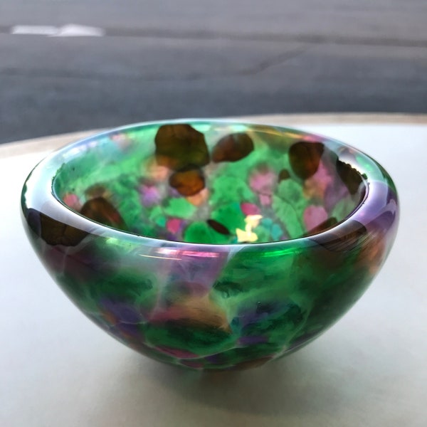 Hand Blown Art Glass Bowl - Winter Tie Dye Dubble Bowl