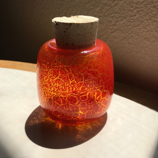 Hand Blown Art Glass Jar - Fire Barrel Playa jar with cork