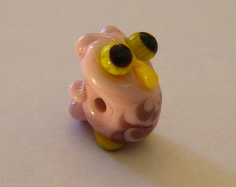 Pink Owl Figurine Bead - one of a kind handmade lampwork glass