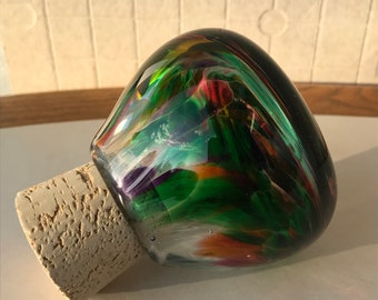 Blown Glass Art by Robb Dunmore - Spring Rainbow Tie Dye Inkwell jar with cork