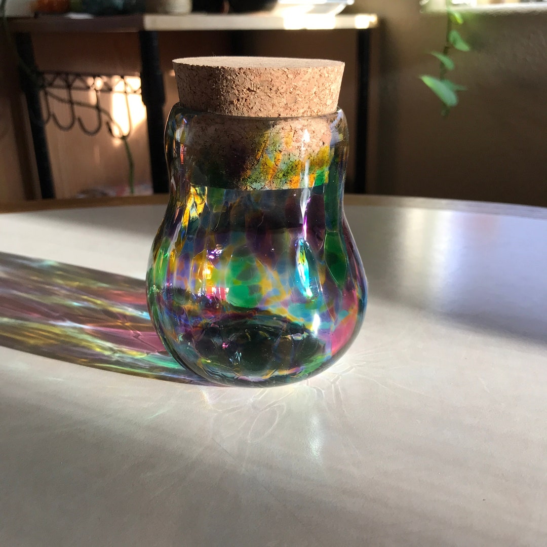 Blown Glass Art by Robb Dunmore Rainbow Bubble Widemouth Jar With Cork