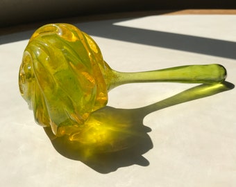 Jumbo Lemon Yellow Rose - original handmade art glass sculpture