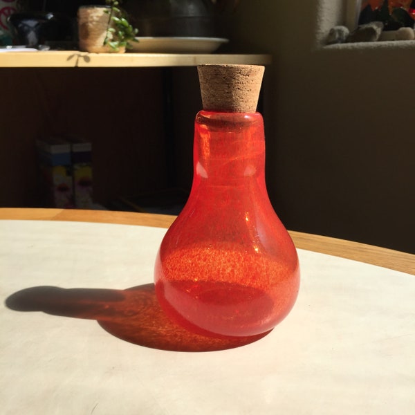 Blown Glass Art Vase - Carmine Red Bottle Vase with cork