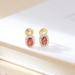 Red Gemstone Clip On Earrings, Vintage Ruby Color Halo Studs, Pain Free Spiral Clip Non Pierced Earrings, Royal Old Money, Valentine Gift