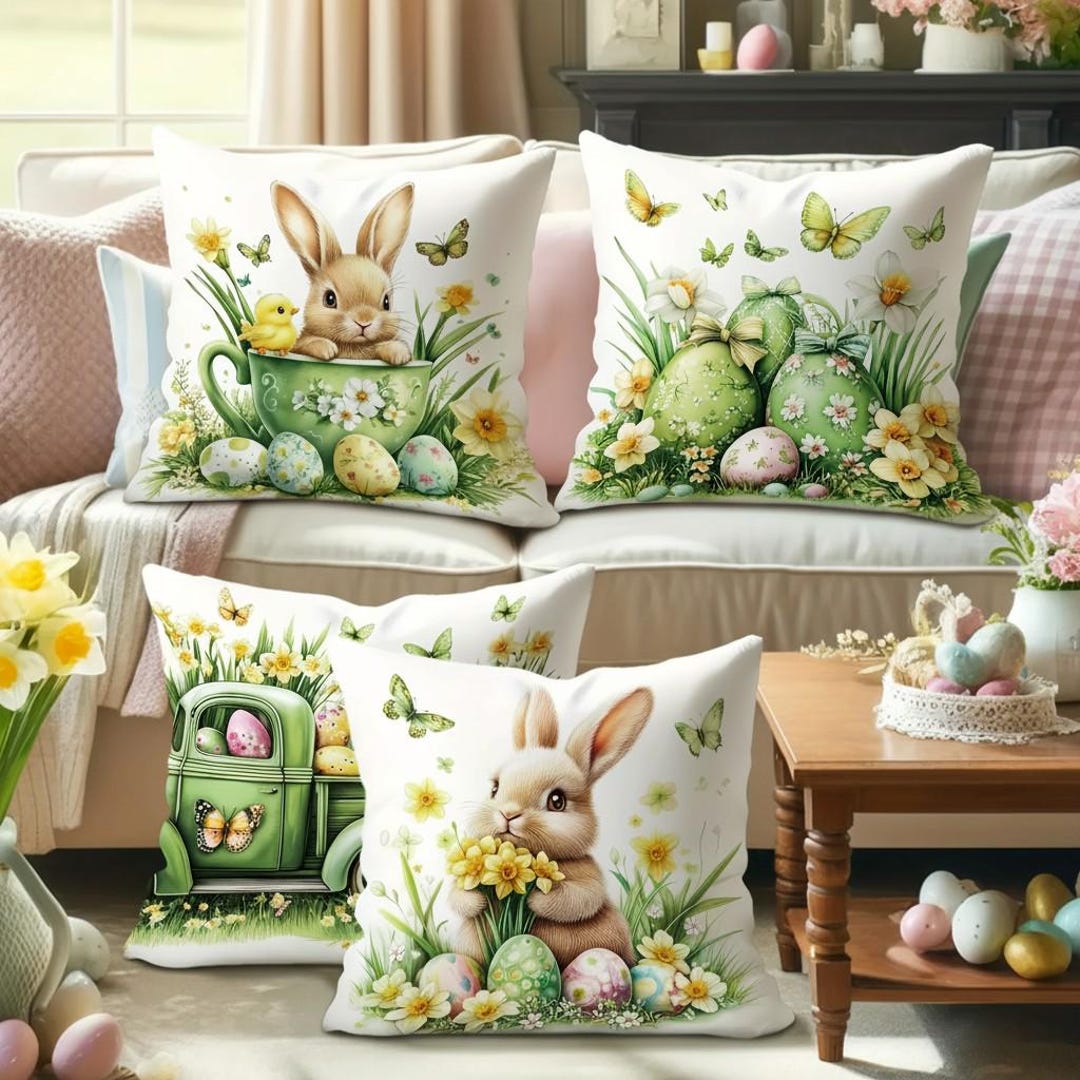 Easter Bunny Pillow Cover, Throw Pillow, Spring Decor, Farmhouse Decor ...