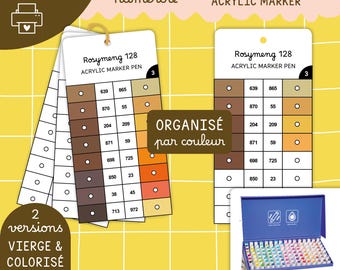 Rosymeng 128 Numbered Acrylic Marker Blank Color Chart for Printing | Color Palette, Color Swatch Cards, Mystery Coloring, PDF Templates