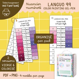 Languo 99 genummerde, printbare, blanco kleurstalen voor gelpennen | Palet, kleuren, kleurstalenkaarten, mysterie kleurplaten, PDF-sjablonen | per pak
