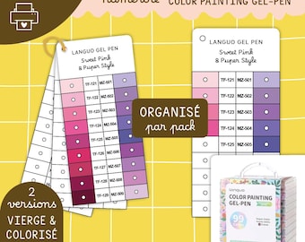 Languo 99 Numbered Printable Blank Gel Pen Color Swatch | Palette, Colors, Color Swatch Cards, Mystery Coloring, PDF Templates | by pack